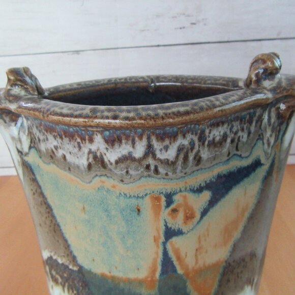 Vintage glazed art pottery envelope shaped vase -geometric pattern-Modernist-MCM - Picture 9 of 12